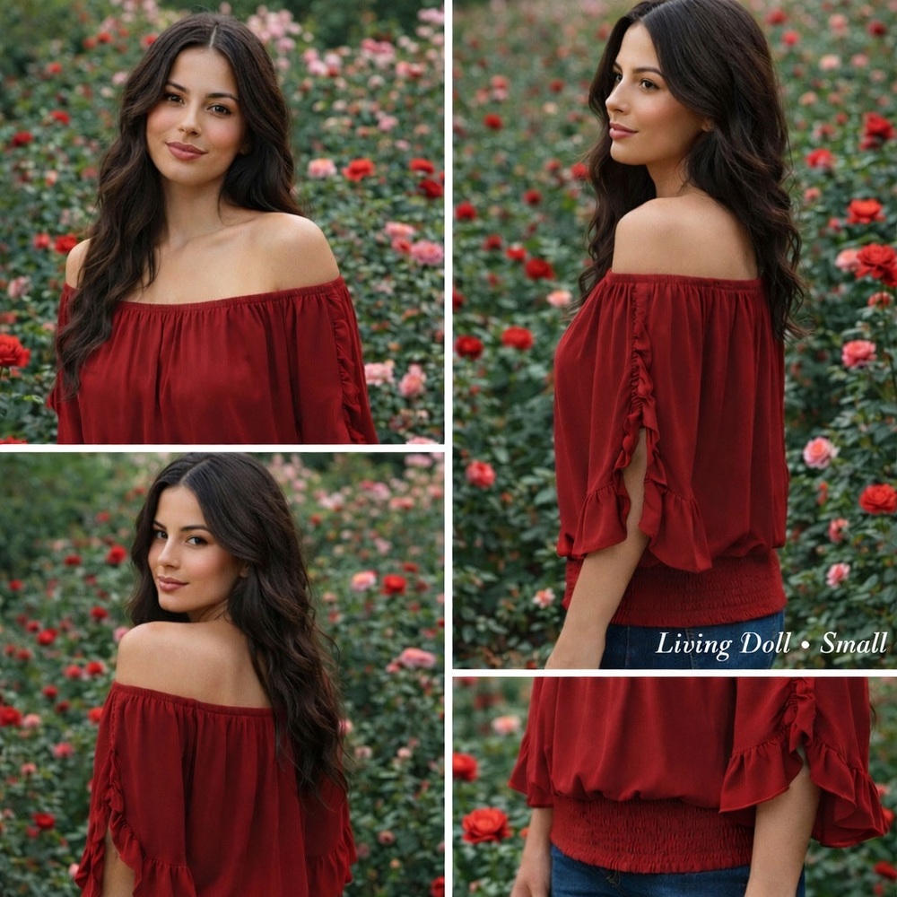 Chic Living Doll Off-Shoulder Top - Size Small - 100% Rayon - Picture 2 of 8